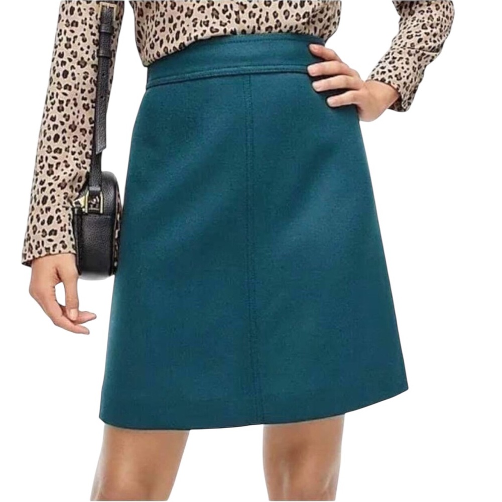 J. CREW Green Teal Princess A-Line Mini Skirt in Double Serge Wool Size 2 XS